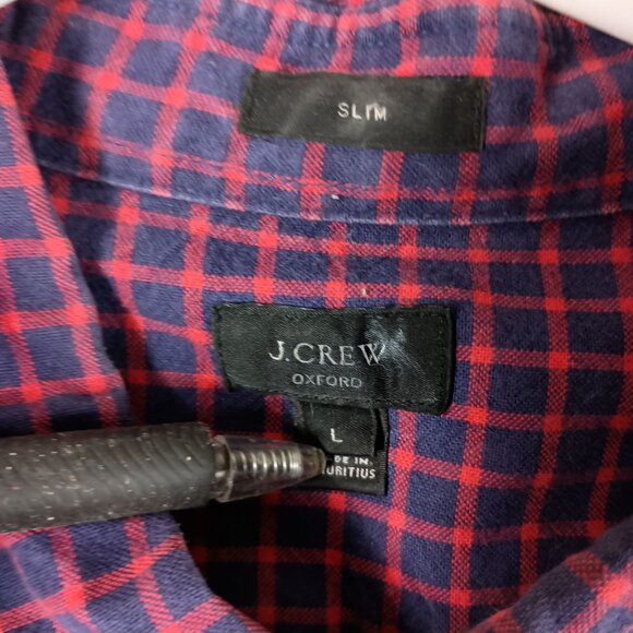 J Crew Slim Oxford Shirt Check Mens L Red Blue Preppy Ivy League Classic - Picture 4 of 8